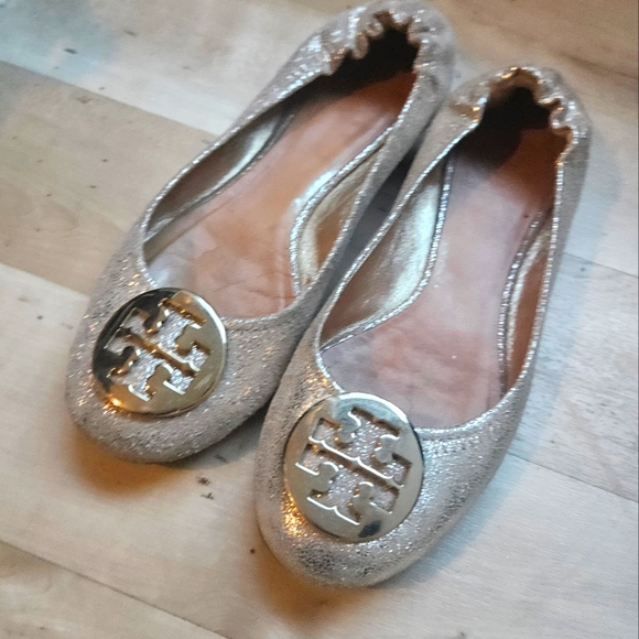 TORY BURCH Gold Sparkle metallic REVA Ballet Flats-Size 7.5 - Picture 2 of 6